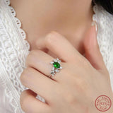 925 Sterling Silver Oval Green Zircon Ring - Personalized Female Ring