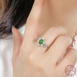 925 Sterling Silver Oval Green Zircon Ring - Personalized Female Ring