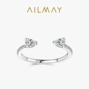 925 Silver Water Drop CZ Adjustable Finger Ring for Women Girls