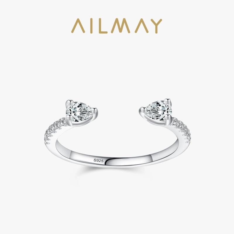 925 Silver Water Drop CZ Adjustable Finger Ring for Women Girls