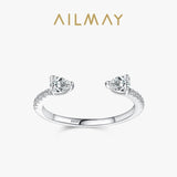 925 Silver Water Drop CZ Adjustable Finger Ring for Women Girls