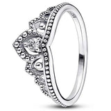 925 Silver Double Circle Tiara Crown Ring with Crystal