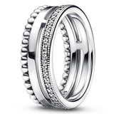 925 Silver Double Circle Tiara Crown Ring with Crystal