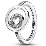 925 Silver Double Circle Tiara Crown Ring with Crystal