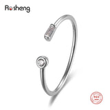 925 Silver Oxidized Opening Rings Zircon Fine Jewelry Gift Thin Rings Women
