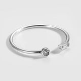925 Silver Oxidized Opening Rings Zircon Fine Jewelry Gift Thin Rings Women
