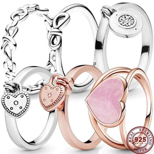 925 Silver Eternal Heart Padlock Bow Women's Sign Ring Wedding