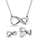 925 Silver Infinity Necklace Earrings Crystal Set