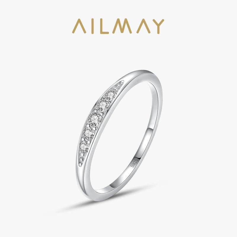 925 Silver Zircon Stackable Finger Ring Women Minimalist Jewelry