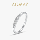 925 Silver Zircon Stackable Finger Ring Women Minimalist Jewelry