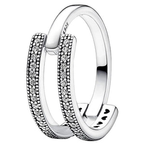 925 Silver Stars Stones Signature 2-tone Pave Double Band Ring for Women