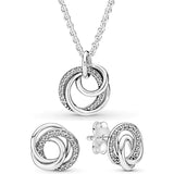 925 Silver Family Always Circled Necklace Earring Set