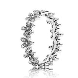925 Silver Daisy Flower Chain Crystal Ring for Women Wedding Party