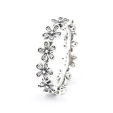 925 Silver Daisy Flower Chain Crystal Ring for Women Wedding Party