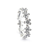 925 Silver Daisy Flower Chain Crystal Ring for Women Wedding Party