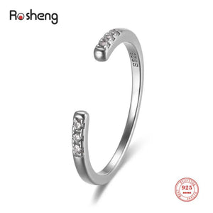 925 Silver Zircon Opening Ring Women Fine Jewelry Oxidized Silver
