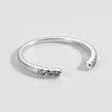 925 Silver Zircon Opening Ring Women Fine Jewelry Oxidized Silver