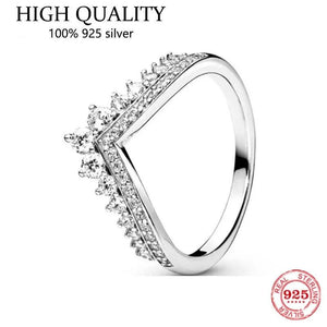925 Silver Rose Crown Wishing Bone Cz Ring Women's Engagement Jewelry