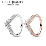 925 Silver Rose Crown Wishing Bone Cz Ring Women's Engagement Jewelry