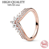 925 Silver Rose Crown Wishing Bone Cz Ring Women's Engagement Jewelry