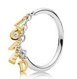 925 Silver Pan Ring Loved Script Rings for Women Wedding Party Gift