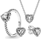 925 Silver Crystal Heart Jewelry Set for Women