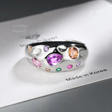 925 Sterling Silver Colorful Zircon Ring Opening Ring Gem Jewelry