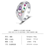 925 Sterling Silver Colorful Zircon Ring Opening Ring Gem Jewelry