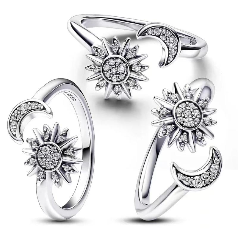 925 Silver Zircon Sun Ring Earrings Star Wedding Gift