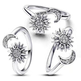 925 Silver Zircon Sun Ring Earrings Star Wedding Gift