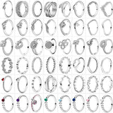Silver Style Flower Feather Beaded Heart Moon Rings