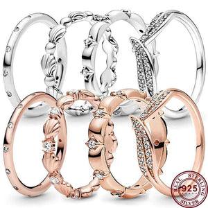 925 Silver Petals Leaves Shell Female Sign Ring Wedding Charm Jewelry