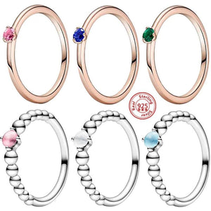 925 Silver Colorful Zircon Solitaire Beaded Rings
