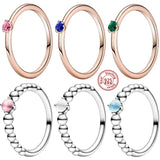 925 Silver Colorful Zircon Solitaire Beaded Rings