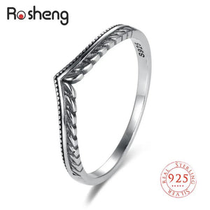 925 Silver V Shape Vines Finger Rings for Women Retro Wedding Jewelry