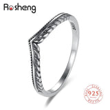 925 Silver V Shape Vines Finger Rings for Women Retro Wedding Jewelry