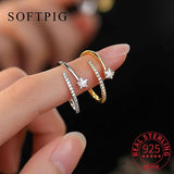 925 Silver Zircon Star Ring Women Fine Jewelry Adjustable Minimalist Accessory