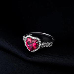 Potiy Heart Love 2.5ct Created Red Ruby 925 Sterling Silver Ring for Women