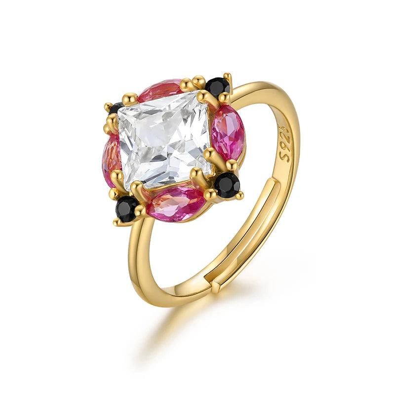 925 Silver Big Zircon Adjustable Rings Gift Eye-catching Ring Jewelry