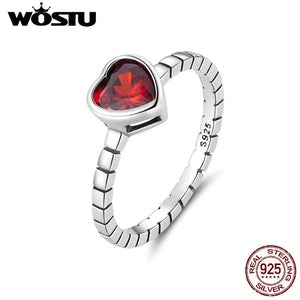 925 Sterling Silver Red Crystal Heart Ring 7MM Retro Punk Jewelry