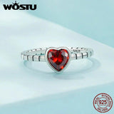 925 Sterling Silver Red Crystal Heart Ring 7MM Retro Punk Jewelry