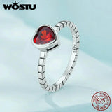 925 Sterling Silver Red Crystal Heart Ring 7MM Retro Punk Jewelry