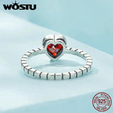 925 Sterling Silver Red Crystal Heart Ring 7MM Retro Punk Jewelry
