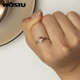 925 Sterling Silver Red Crystal Heart Ring 7MM Retro Punk Jewelry