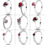 925 Silver Red Zircon Eternity Circle Ring Wedding Gift