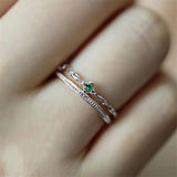 925 Silver Double Green Zircon Crown Ring for Women Girl Chain Jewelry
