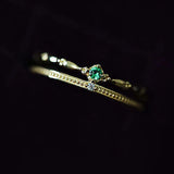 925 Silver Double Green Zircon Crown Ring for Women Girl Chain Jewelry