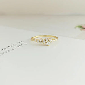 925 Silver Plated 14K Ring CZ Sparkling Stars Women Engagement