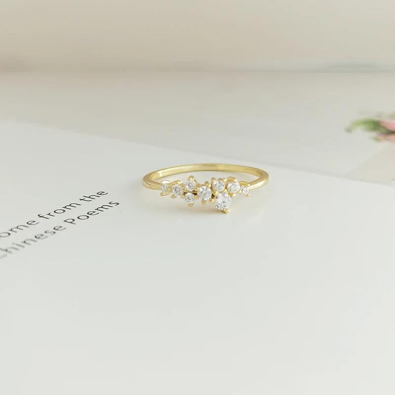 925 Silver Plated 14K Ring CZ Sparkling Stars Women Engagement