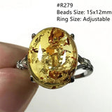 Natural Piebald Amber Ring Reiki Crystal Stone Silver Adjustable Ring